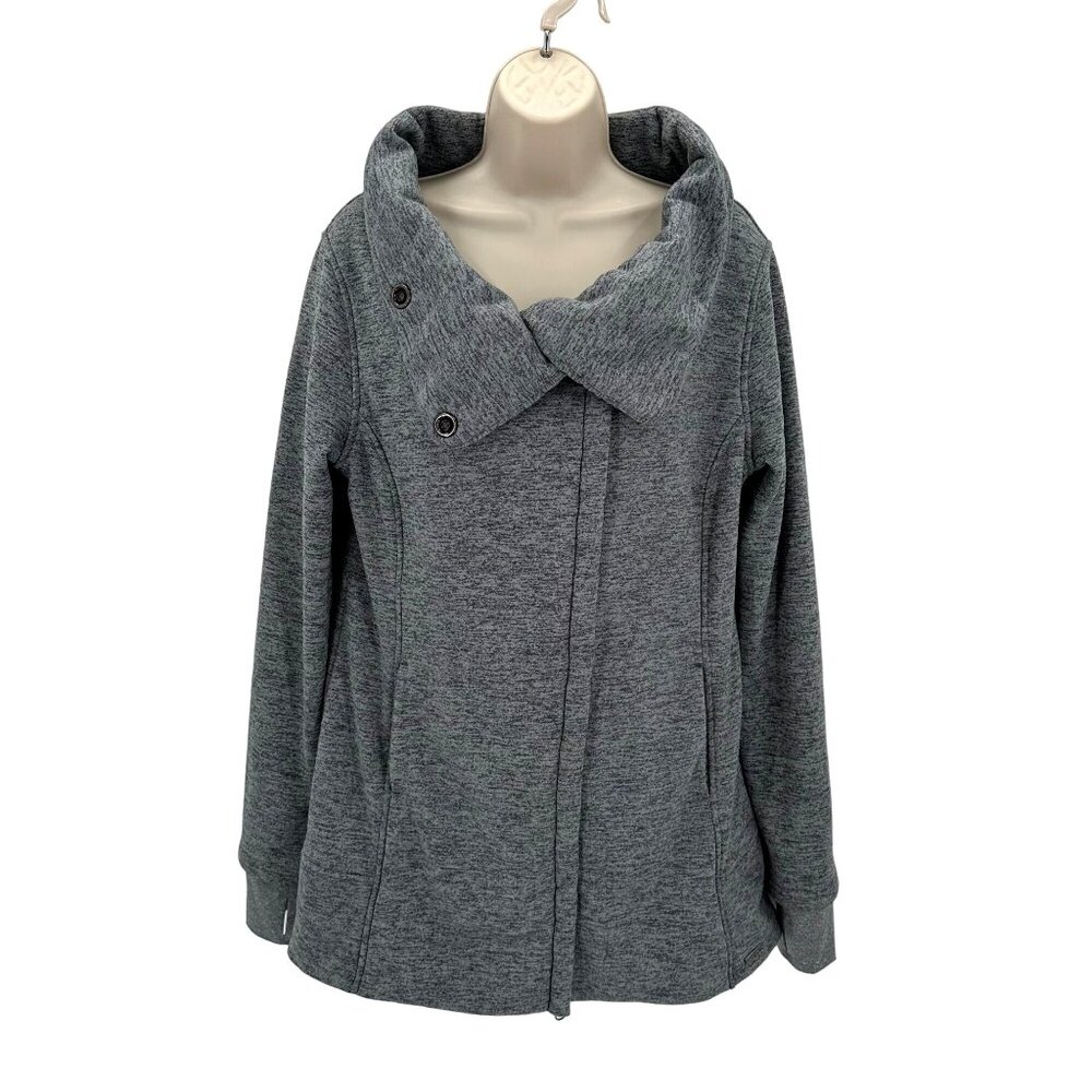 Mondetta Womens Gray Fleece Lined Zip Front Cowl Neck Long Jacket Size L